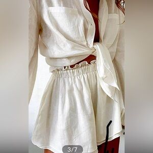 2 piece white linen set- shorts and top